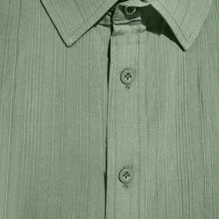 Men's Textured Stripe Cotton Short Sleeve Shirt
