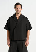 Men's Black Boxy Twill Double-Breasted Shirt – Modern Tailored Fit