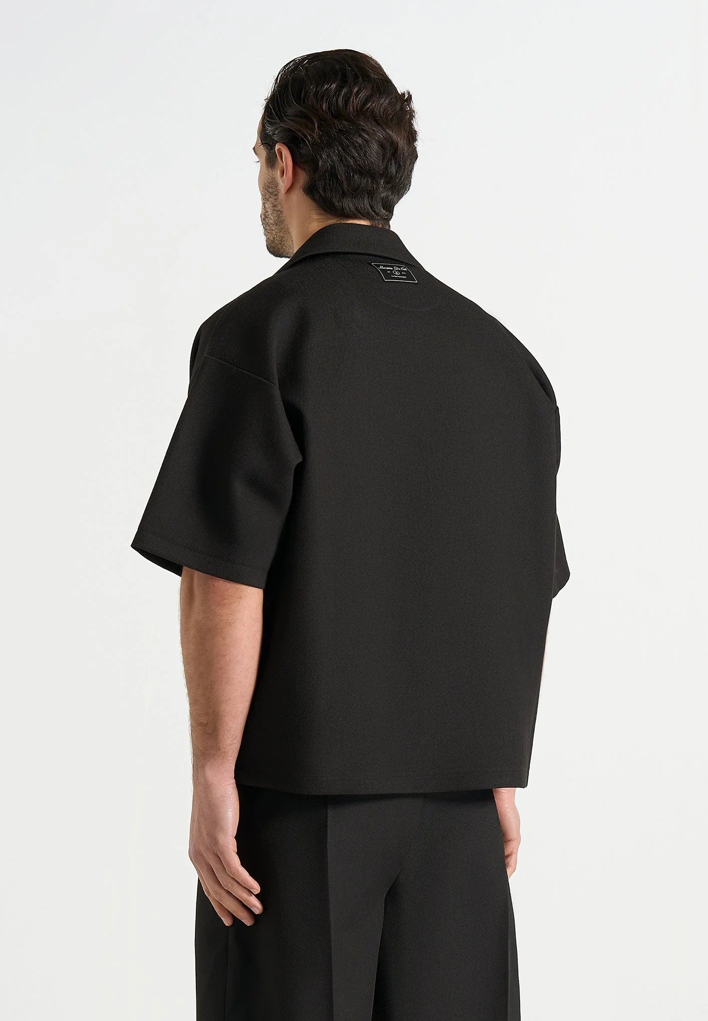 Men's Black Boxy Twill Double-Breasted Shirt – Modern Tailored Fit