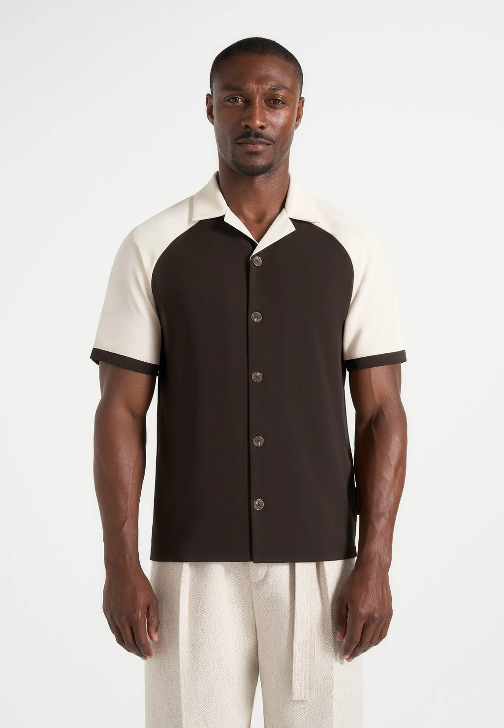 Men's Brown & Cream Contrast Raglan Shirt – Modern Regular Fit