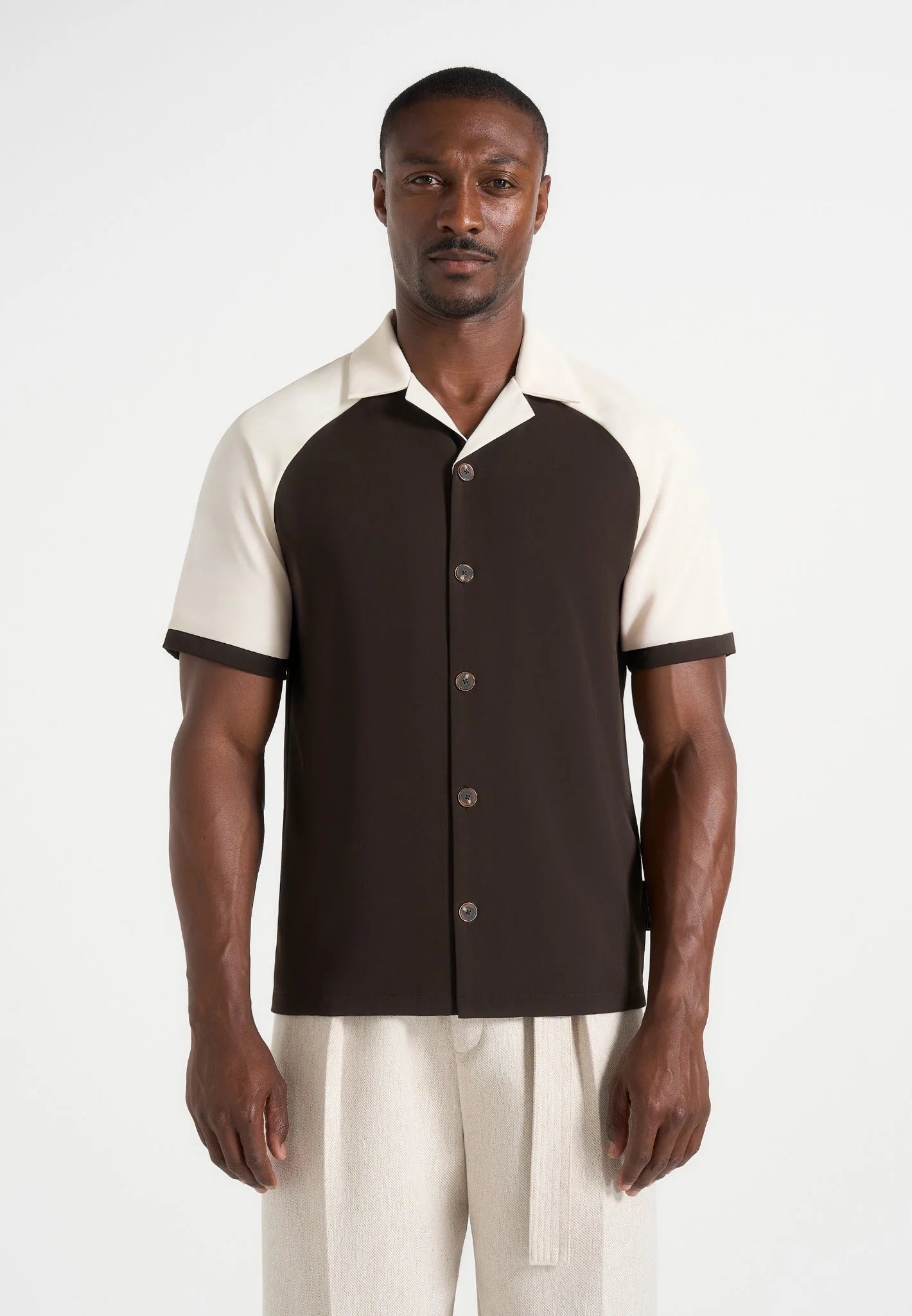 Men's Brown & Cream Contrast Raglan Shirt – Modern Regular Fit