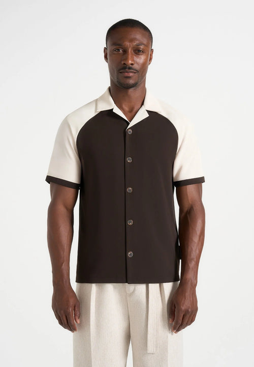 Men's Brown & Cream Contrast Raglan Shirt – Modern Regular Fit