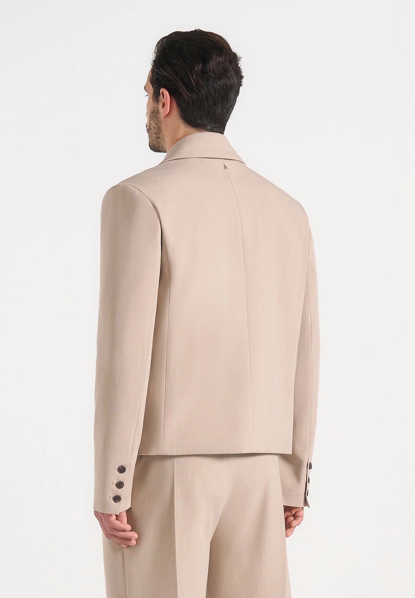 Men's Beige Cropped Tailored Blazer – Modern Single-Breasted Suit Jacket