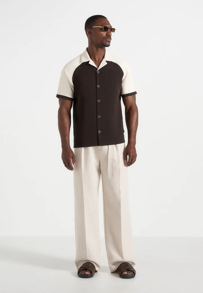 Men's Brown & Cream Contrast Raglan Shirt – Modern Regular Fit