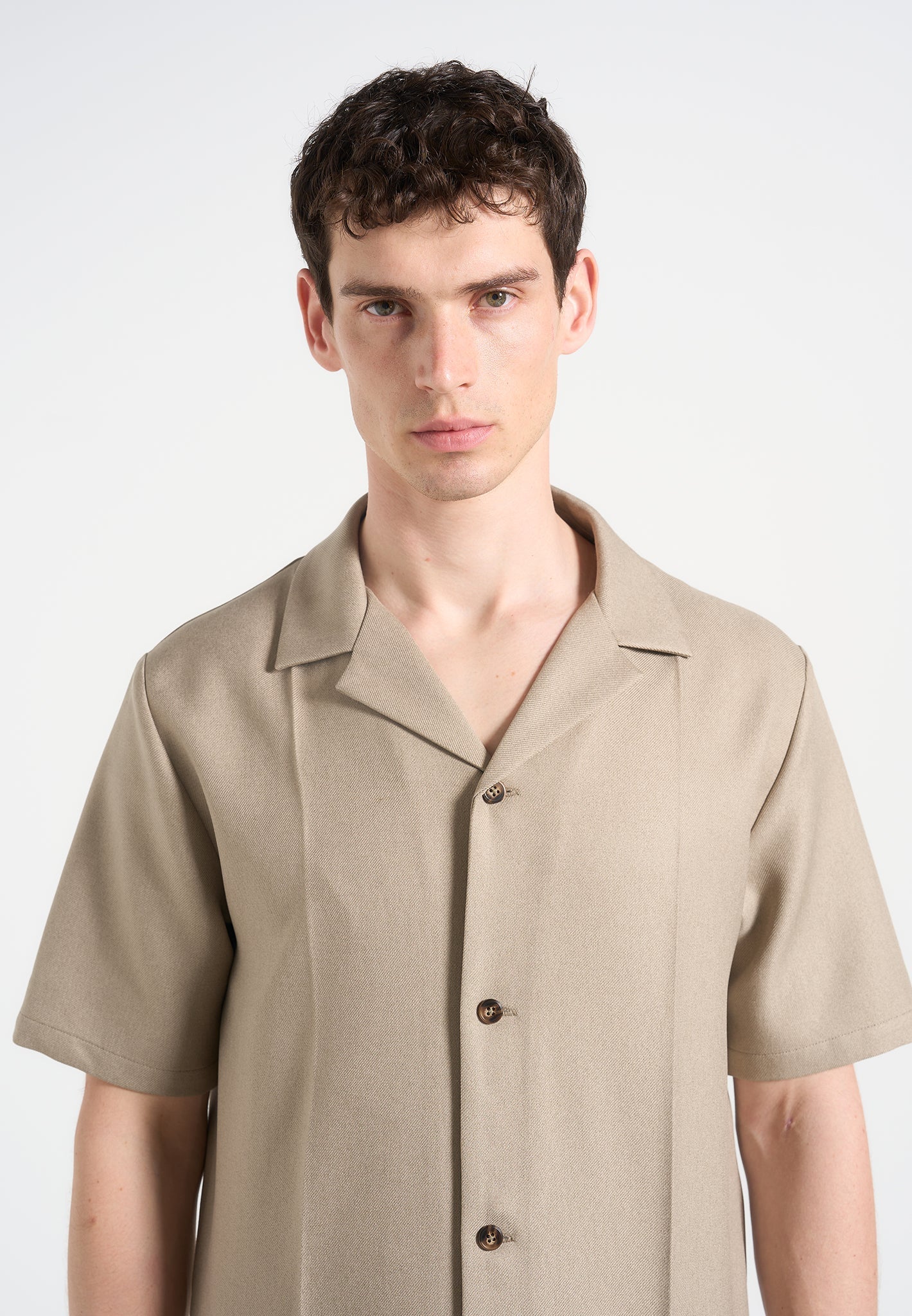 Men's Beige Tailored Crease Shirt – Modern Boxy Fit