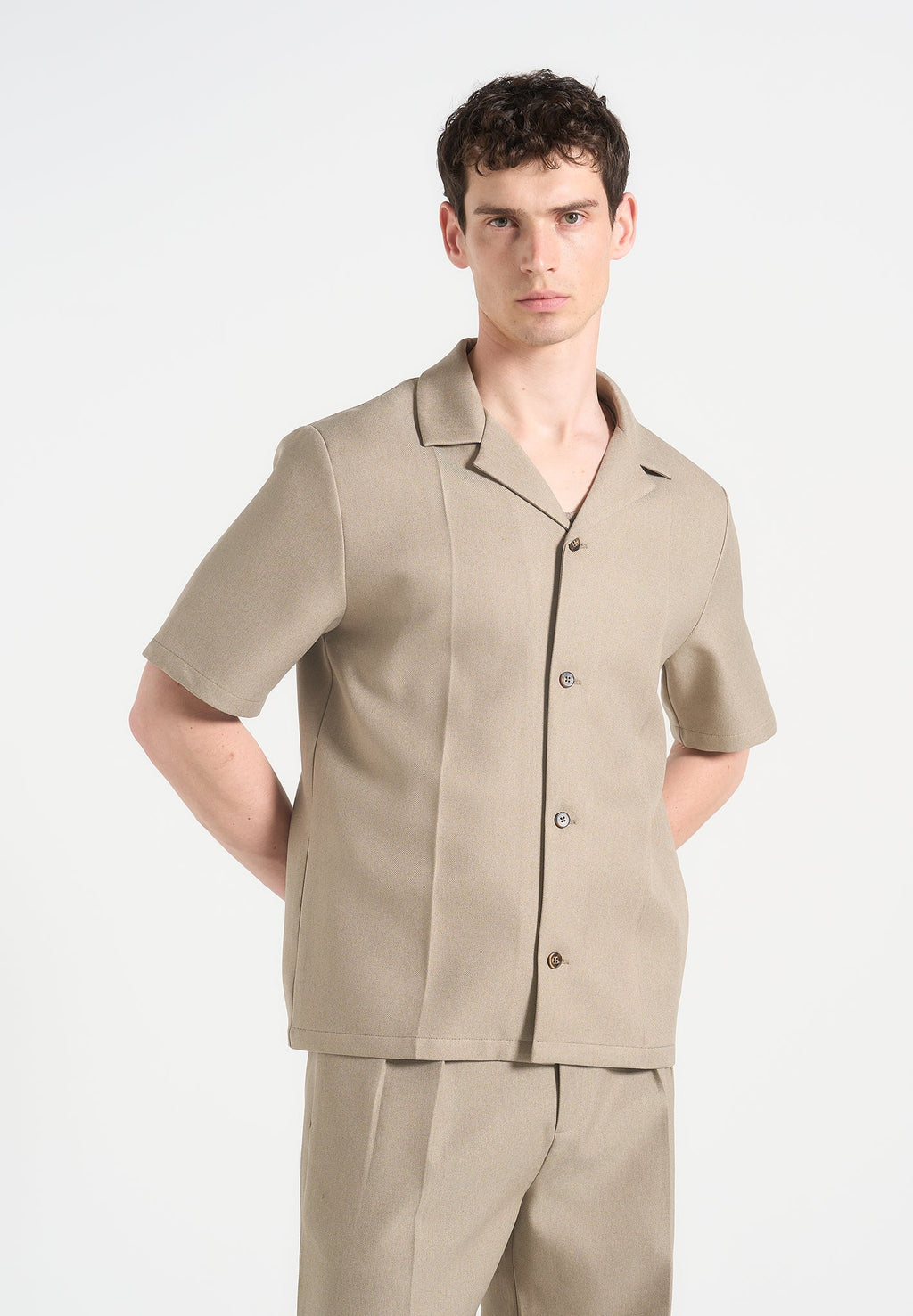 Men's Beige Tailored Crease Shirt – Modern Boxy Fit