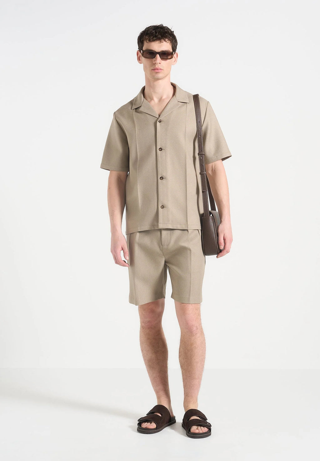Men's Beige Tailored Crease Shirt – Modern Boxy Fit