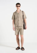 Men's Beige Tailored Crease Shirt – Modern Boxy Fit