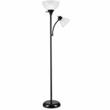Maviq Aura matte black torchiere floor lamp with reading light - full view