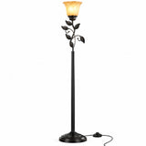 Maviq Rustic Haven farmhouse floor lamp with fabric drum shade - front view